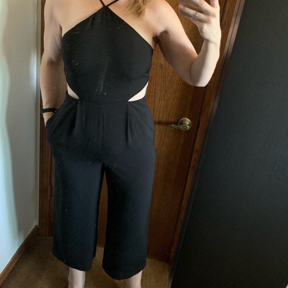 Cropped Black Jumpsuit with Side Cutouts